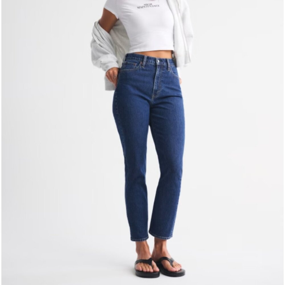 New Abercrombie & Fitch Curve Love Ultra High Rise Ankle Straight Jean 27L 4L
